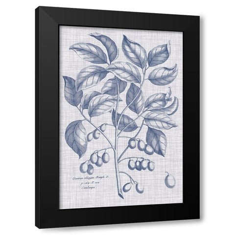 Navy And Linen Botanical II Black Modern Wood Framed Art Print with Double Matting by Vision Studio