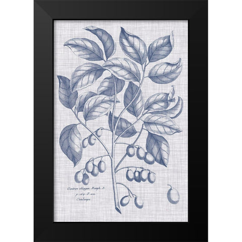 Navy And Linen Botanical II Black Modern Wood Framed Art Print by Vision Studio