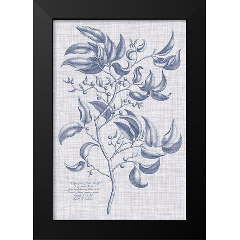 Navy And Linen Botanical III Black Modern Wood Framed Art Print by Vision Studio