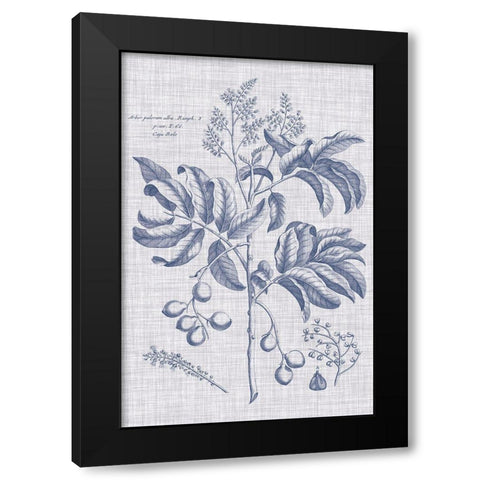 Navy And Linen Botanical IV Black Modern Wood Framed Art Print with Double Matting by Vision Studio