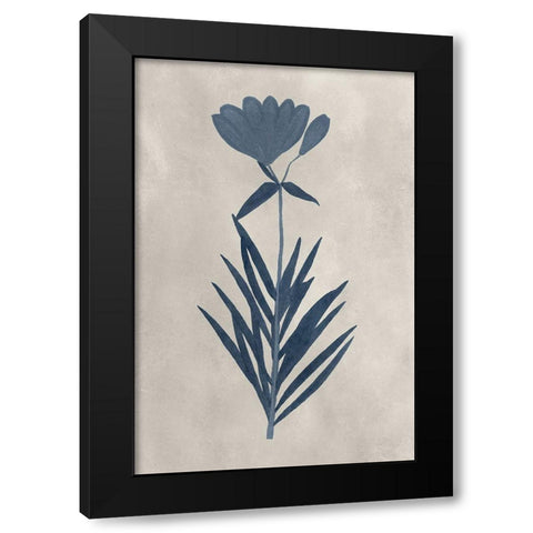 Navy Pressed Flowers I Black Modern Wood Framed Art Print with Double Matting by Vision Studio