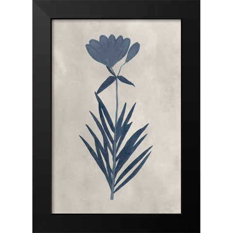 Navy Pressed Flowers I Black Modern Wood Framed Art Print by Vision Studio