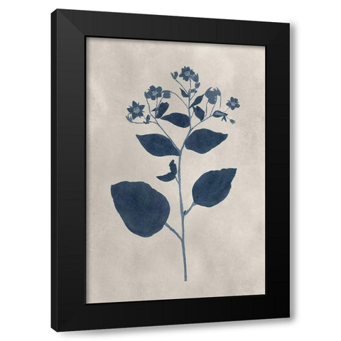 Navy Pressed Flowers III Black Modern Wood Framed Art Print by Vision Studio