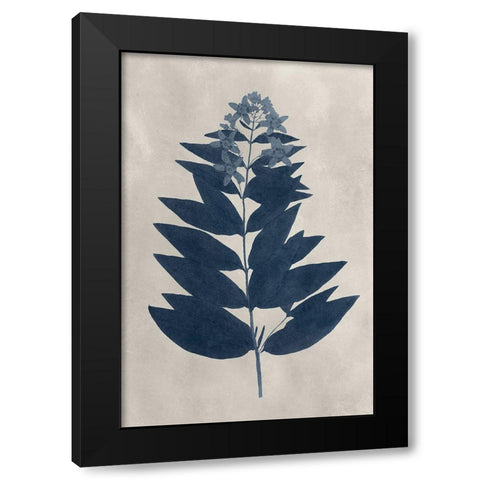 Navy Pressed Flowers IV Black Modern Wood Framed Art Print by Vision Studio
