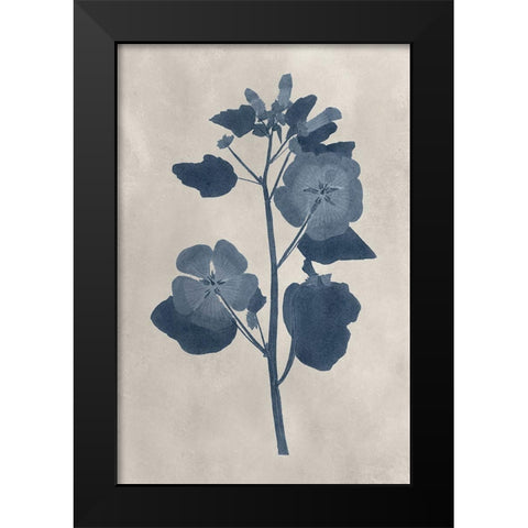 Navy Pressed Flowers V Black Modern Wood Framed Art Print by Vision Studio