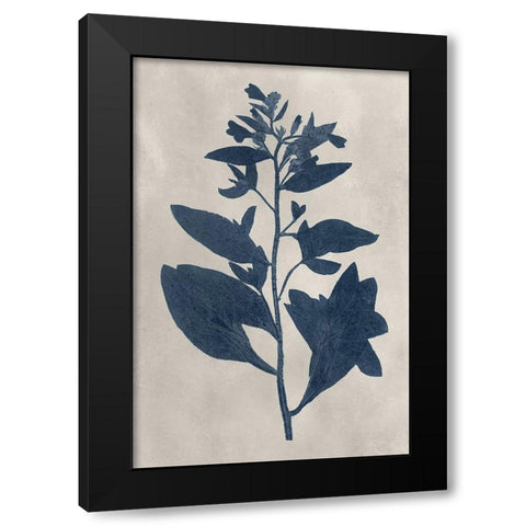 Navy Pressed Flowers VI Black Modern Wood Framed Art Print by Vision Studio