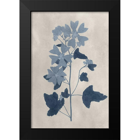 Navy Pressed Flowers VII Black Modern Wood Framed Art Print by Vision Studio