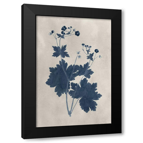 Navy Pressed Flowers VIII Black Modern Wood Framed Art Print by Vision Studio