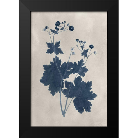 Navy Pressed Flowers VIII Black Modern Wood Framed Art Print by Vision Studio