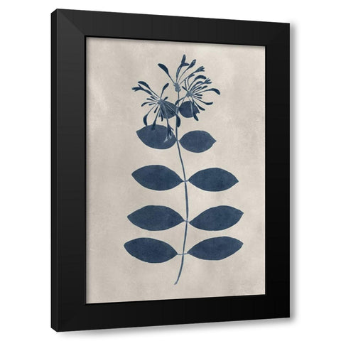 Navy Pressed Flowers IX Black Modern Wood Framed Art Print by Vision Studio