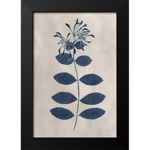 Navy Pressed Flowers IX Black Modern Wood Framed Art Print by Vision Studio