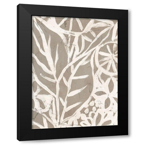 Mudcloth Foliage I Black Modern Wood Framed Art Print with Double Matting by Vess, June Erica