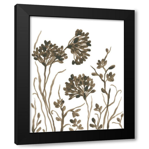 Sepia Petal Silhouettes I Black Modern Wood Framed Art Print by Vess, June Erica