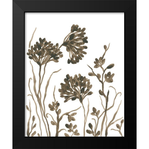 Sepia Petal Silhouettes I Black Modern Wood Framed Art Print by Vess, June Erica