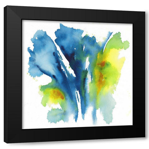 Neon Floral Blue Black Modern Wood Framed Art Print by Combs, Joyce
