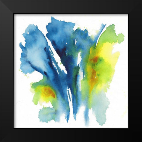 Neon Floral Blue Black Modern Wood Framed Art Print by Combs, Joyce