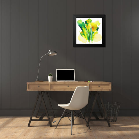 Neon Floral Green Black Modern Wood Framed Art Print by Combs, Joyce
