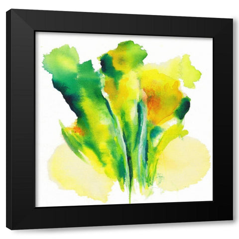 Neon Floral Green Black Modern Wood Framed Art Print with Double Matting by Combs, Joyce