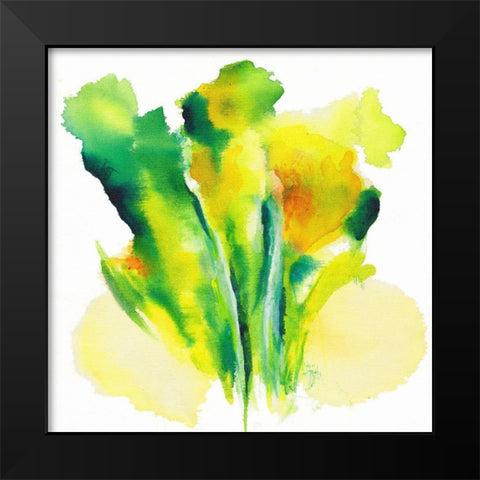 Neon Floral Green Black Modern Wood Framed Art Print by Combs, Joyce