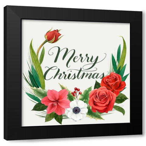 Christmas Flora Wreath I Black Modern Wood Framed Art Print with Double Matting by Popp, Grace