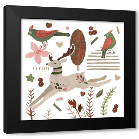 Reindeer Wishes I Black Modern Wood Framed Art Print with Double Matting by Wang, Melissa