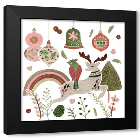 Reindeer Wishes II Black Modern Wood Framed Art Print with Double Matting by Wang, Melissa