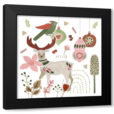 Reindeer Wishes V Black Modern Wood Framed Art Print with Double Matting by Wang, Melissa
