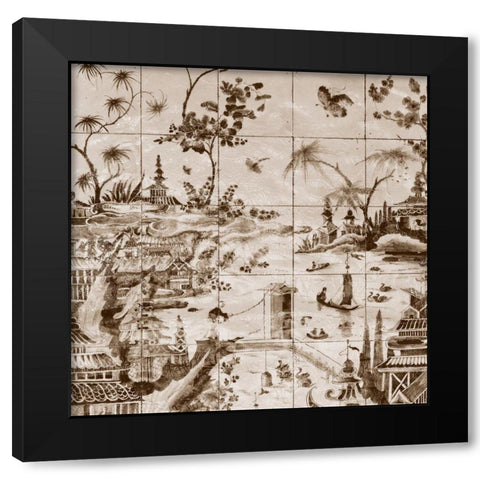 Sepia Delft Tiles I Black Modern Wood Framed Art Print by Unknown