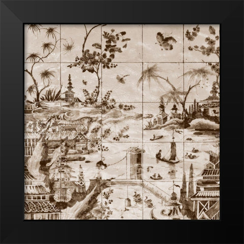 Sepia Delft Tiles I Black Modern Wood Framed Art Print by Unknown