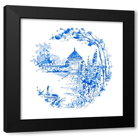 Blue Garden Impressions II Black Modern Wood Framed Art Print by Unknown