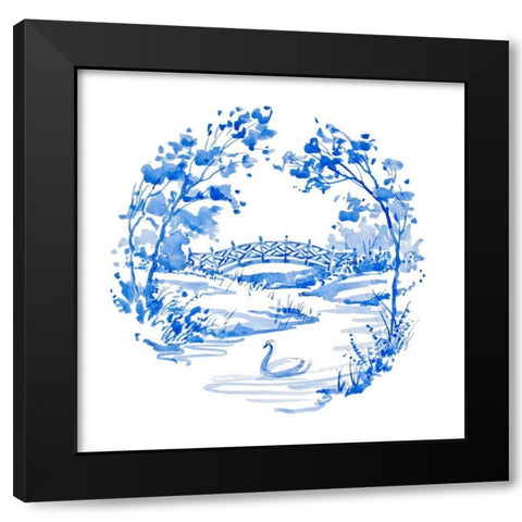 Blue Garden Impressions IV Black Modern Wood Framed Art Print by Unknown