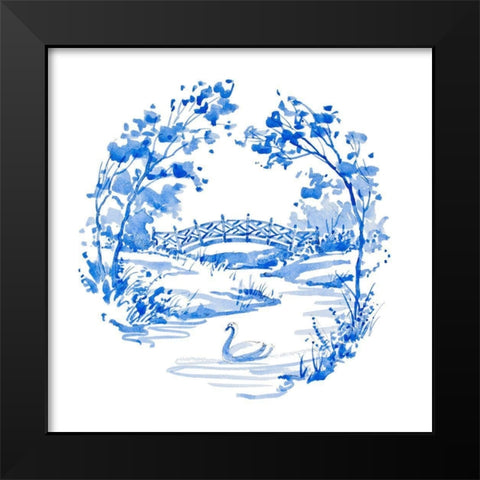 Blue Garden Impressions IV Black Modern Wood Framed Art Print by Unknown