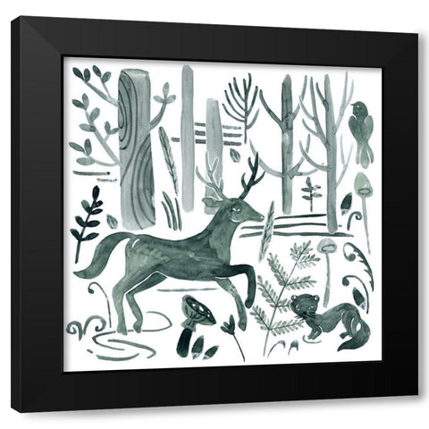 Forest Animals I Black Modern Wood Framed Art Print with Double Matting by Wang, Melissa