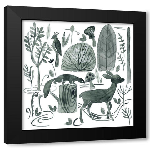 Forest Animals III Black Modern Wood Framed Art Print by Wang, Melissa