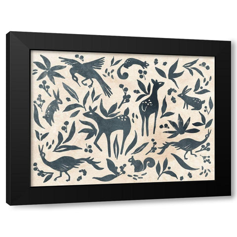 Woodland Woodblock I Black Modern Wood Framed Art Print by Vess, June Erica