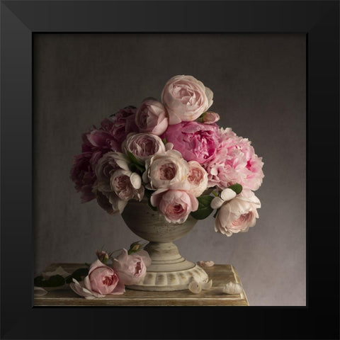 Vintage Pink Petals Black Modern Wood Framed Art Print by McLean, Leah