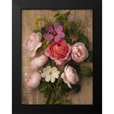 Rosy Posy Black Modern Wood Framed Art Print by McLean, Leah