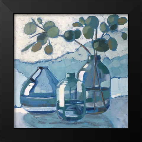 Eucalyptus in Blue Glassware Black Modern Wood Framed Art Print by Riger, Sue