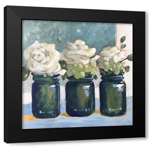 White Roses Black Modern Wood Framed Art Print with Double Matting by Riger, Sue