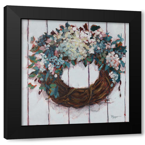 Welcoming Gate Wreath Black Modern Wood Framed Art Print by Riger, Sue