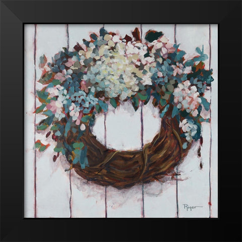 Welcoming Gate Wreath Black Modern Wood Framed Art Print by Riger, Sue