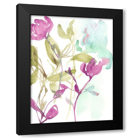 Fuchsia And Olive Bouquet I Black Modern Wood Framed Art Print with Double Matting by Goldberger, Jennifer