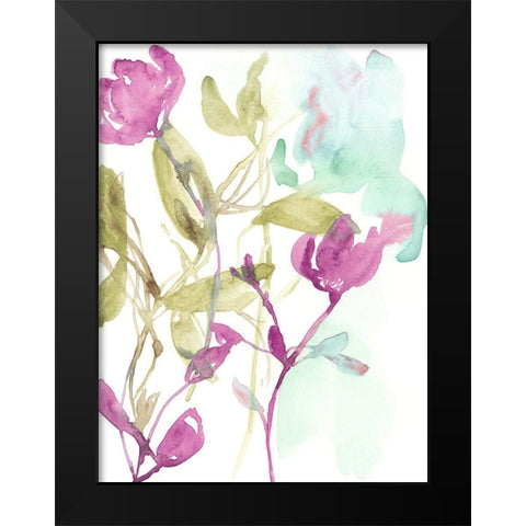 Fuchsia And Olive Bouquet I Black Modern Wood Framed Art Print by Goldberger, Jennifer