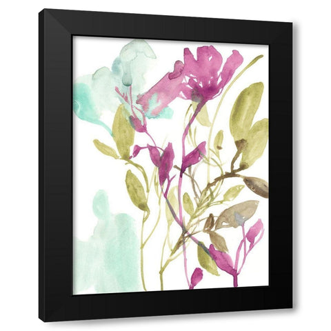 Fuchsia And Olive Bouquet II Black Modern Wood Framed Art Print with Double Matting by Goldberger, Jennifer