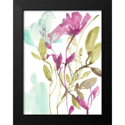 Fuchsia And Olive Bouquet II Black Modern Wood Framed Art Print by Goldberger, Jennifer