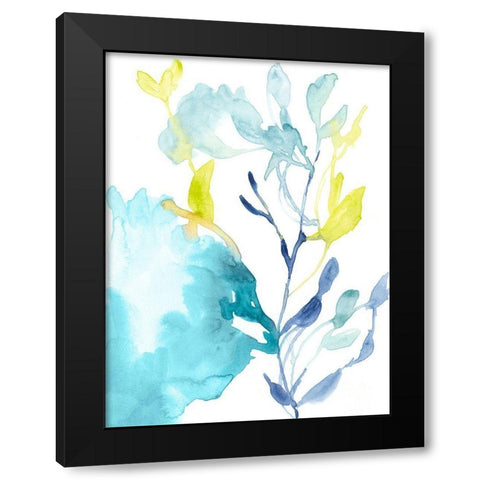 Turquoise Bloom I Black Modern Wood Framed Art Print by Goldberger, Jennifer