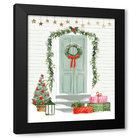 Festive Front Door I Black Modern Wood Framed Art Print with Double Matting by Barnes, Victoria