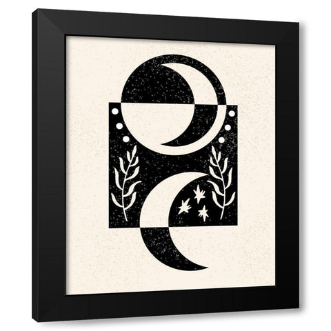 White Moon I Black Modern Wood Framed Art Print with Double Matting by Wang, Melissa