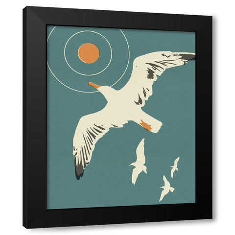 Seagull Block Print I Black Modern Wood Framed Art Print with Double Matting by Green, Jacob