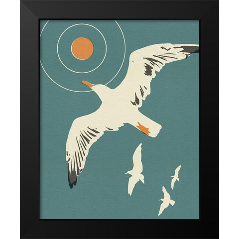 Seagull Block Print I Black Modern Wood Framed Art Print by Green, Jacob